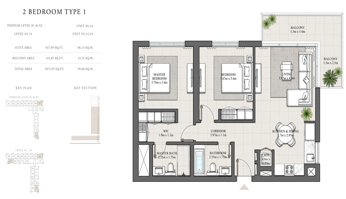 2 Bedrooms floor plan