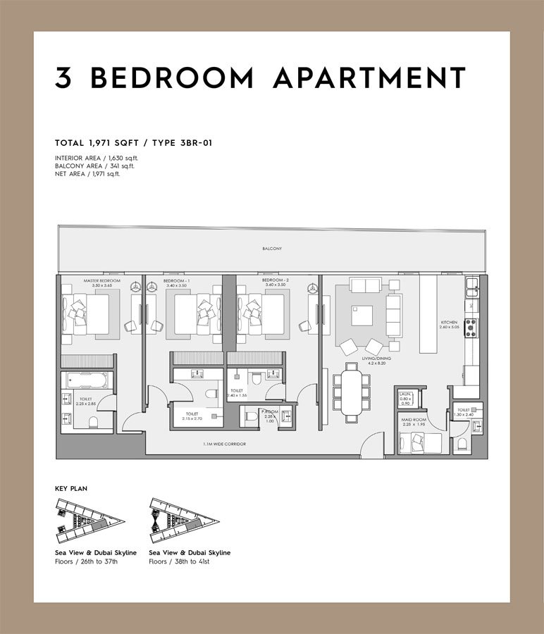 3 Bedrooms + Maid floor plan