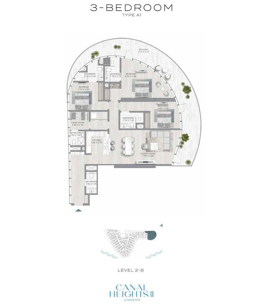 3 Bedrooms + Maid floor plan