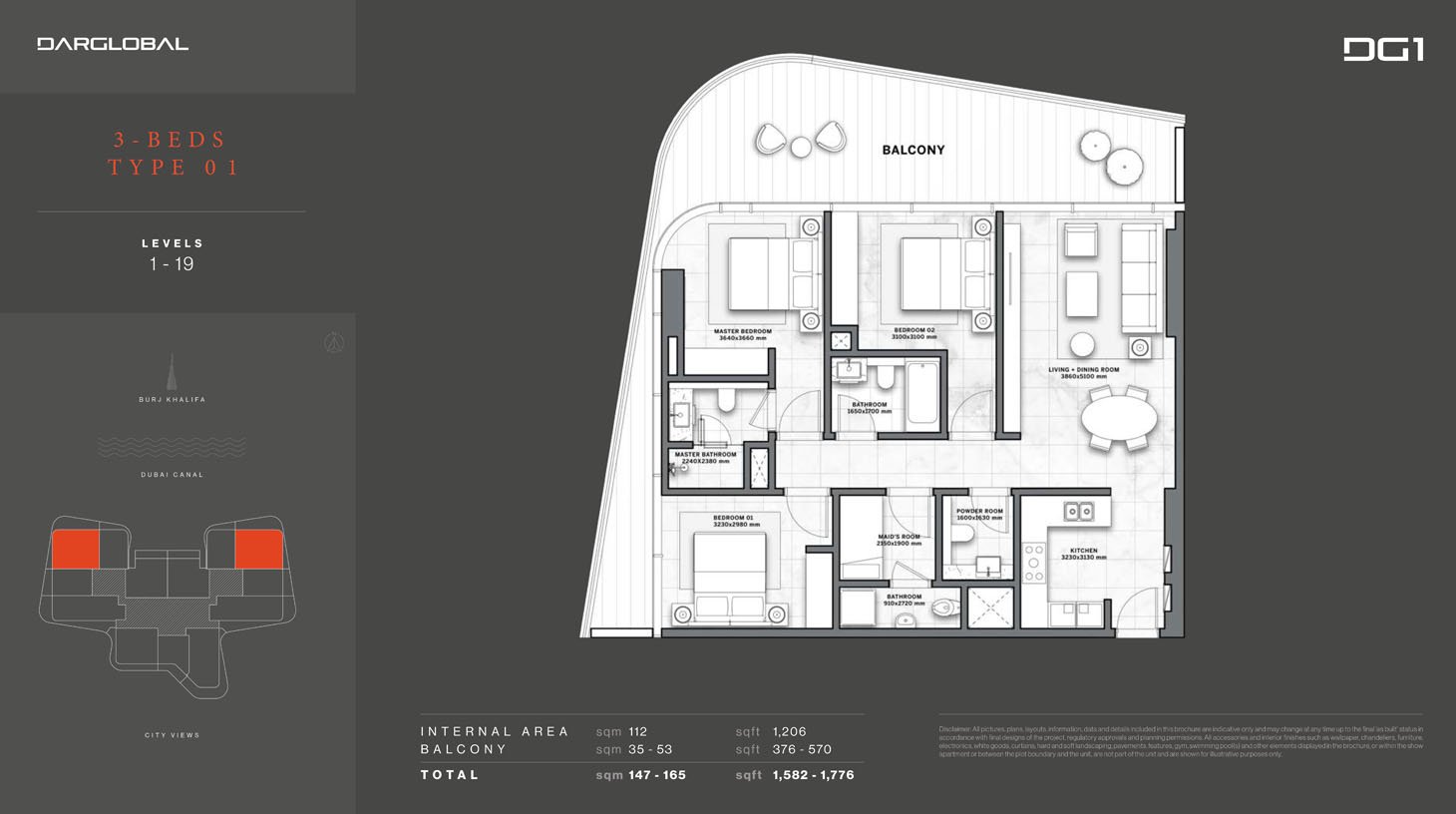 3 Bedrooms + Maid floor plan