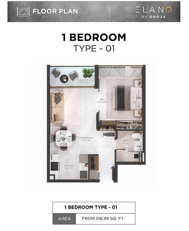1 Bedroom floor plan