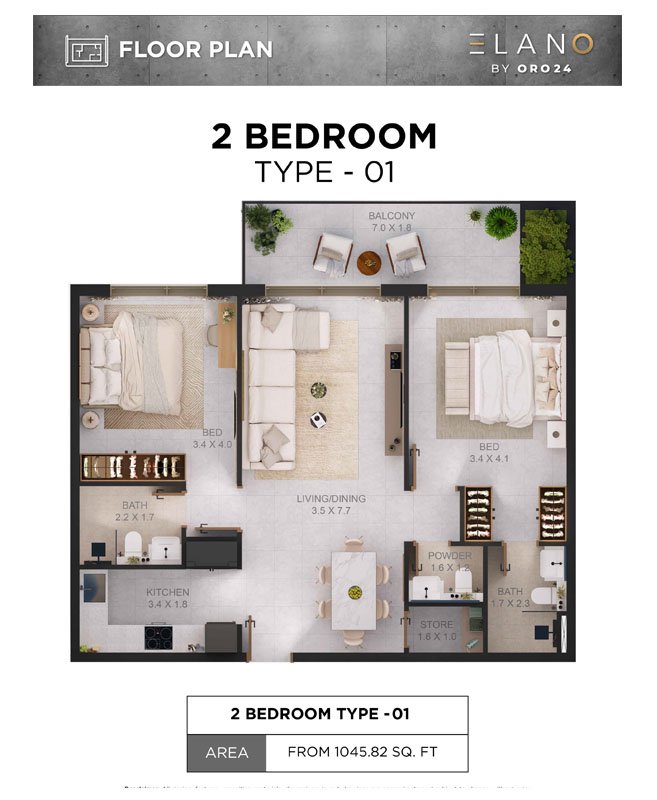 2 Bedroom floor plan