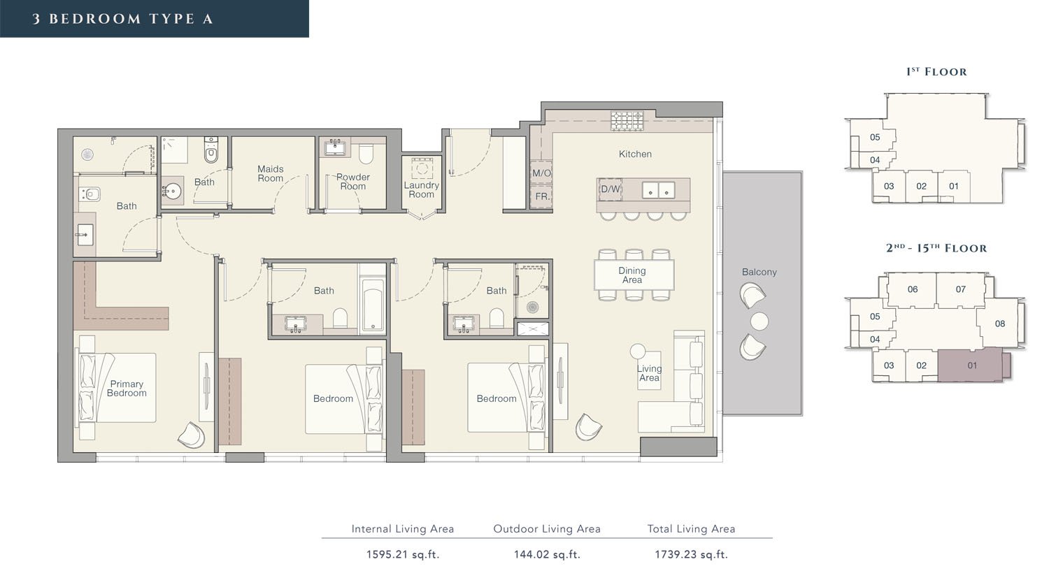 3 Bedrooms + Maid floor plan