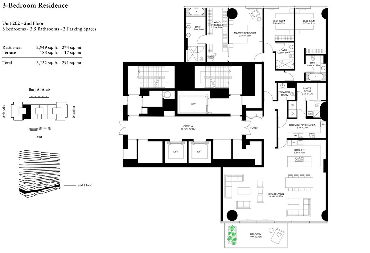 3 Bedrooms floor plan