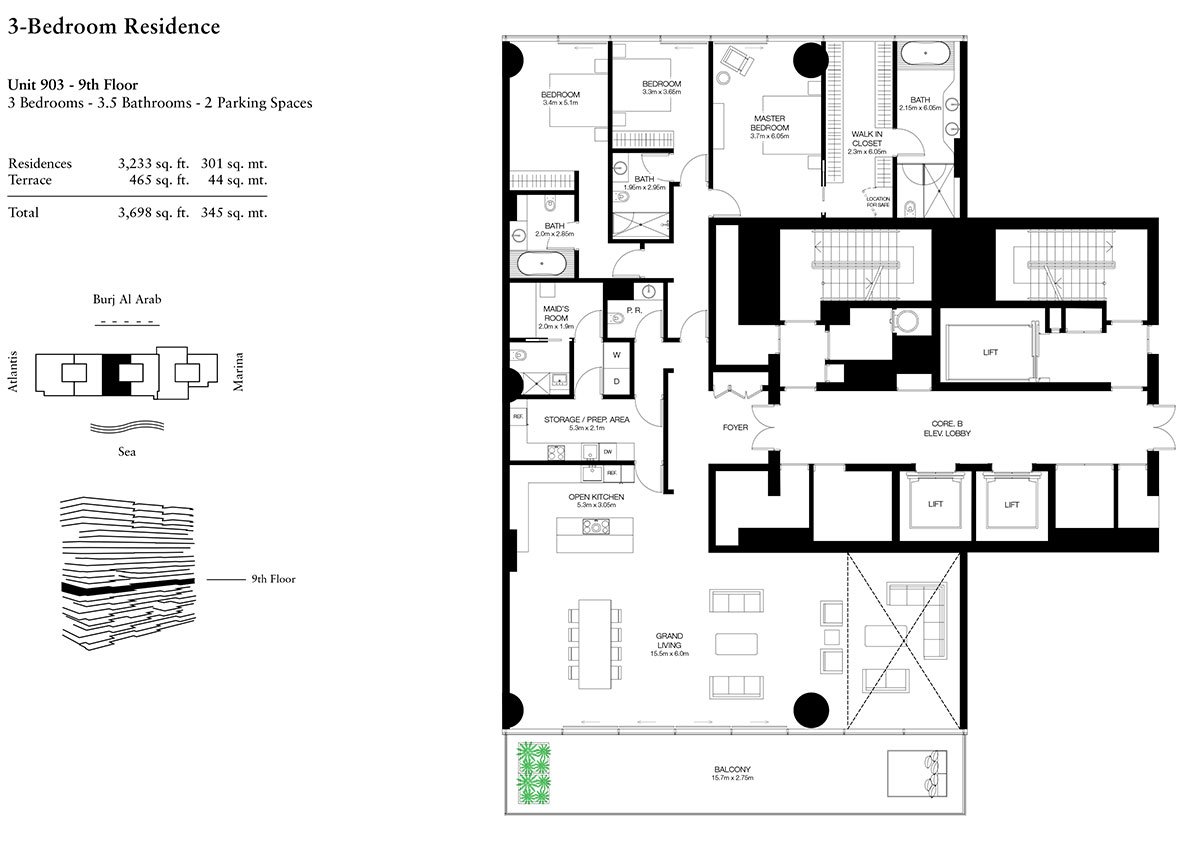 3 Bedrooms floor plan