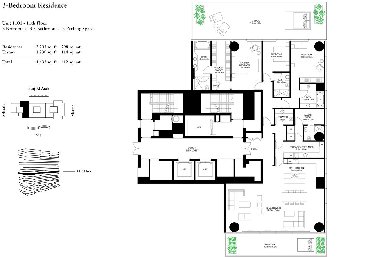 3 Bedrooms floor plan