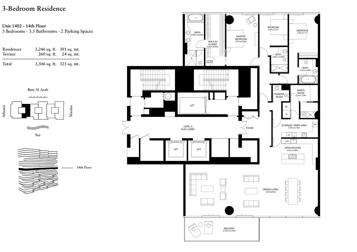 3 Bedrooms floor plan