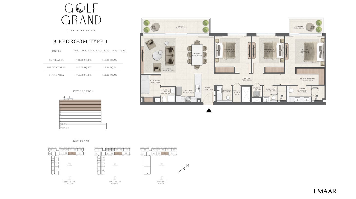 3 Bedrooms + Maid floor plan