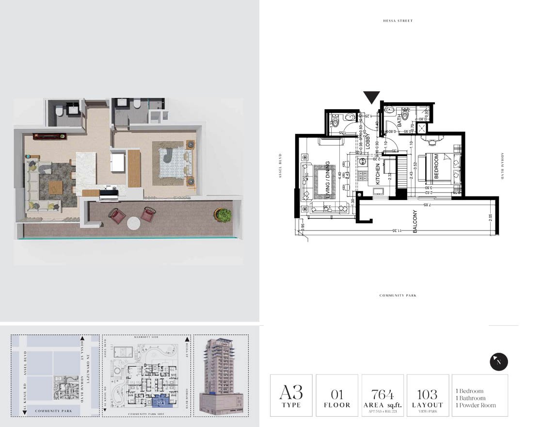 1 Bedroom floor plan