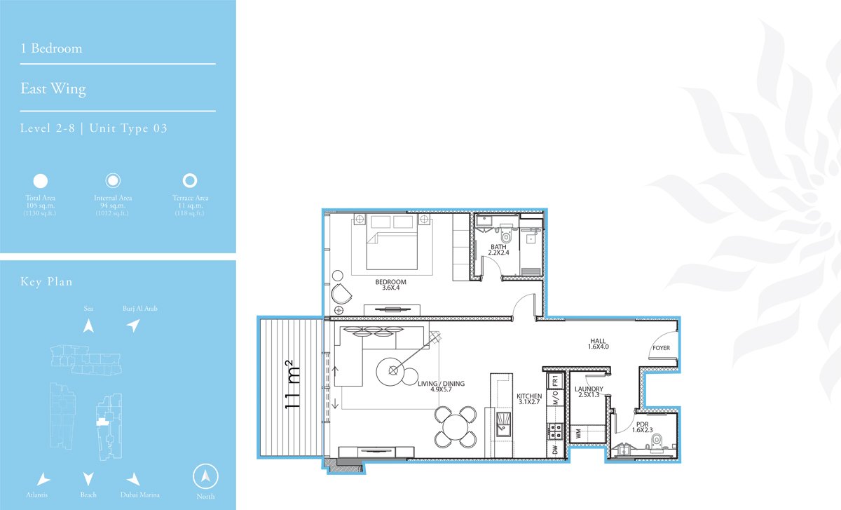 1 Bedroom floor plan