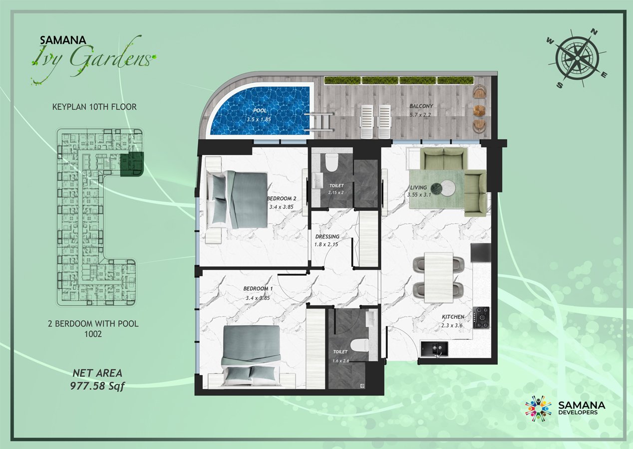 2 Bedrooms floor plan