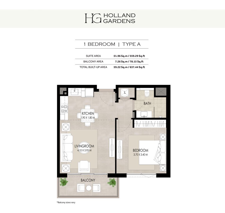 1 Bedroom floor plan