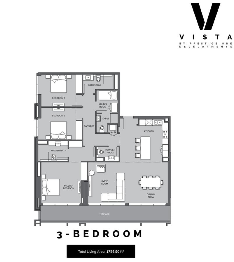 3 Bedrooms + Maid floor plan