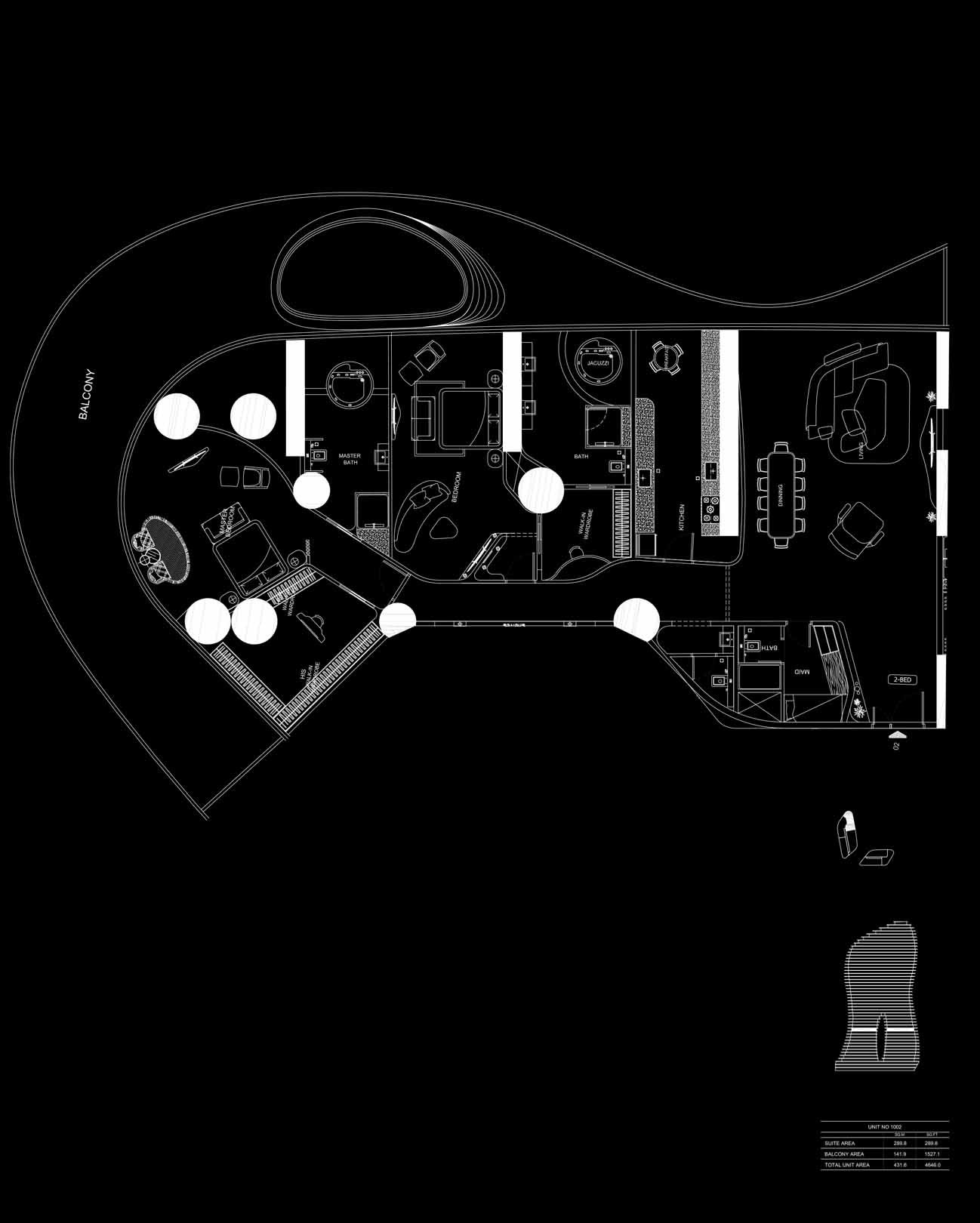 2 Bedrooms + Maid floor plan