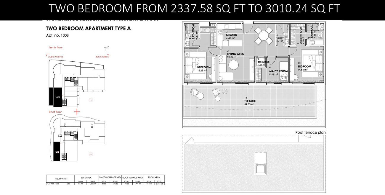 2 Bedrooms + Maid floor plan