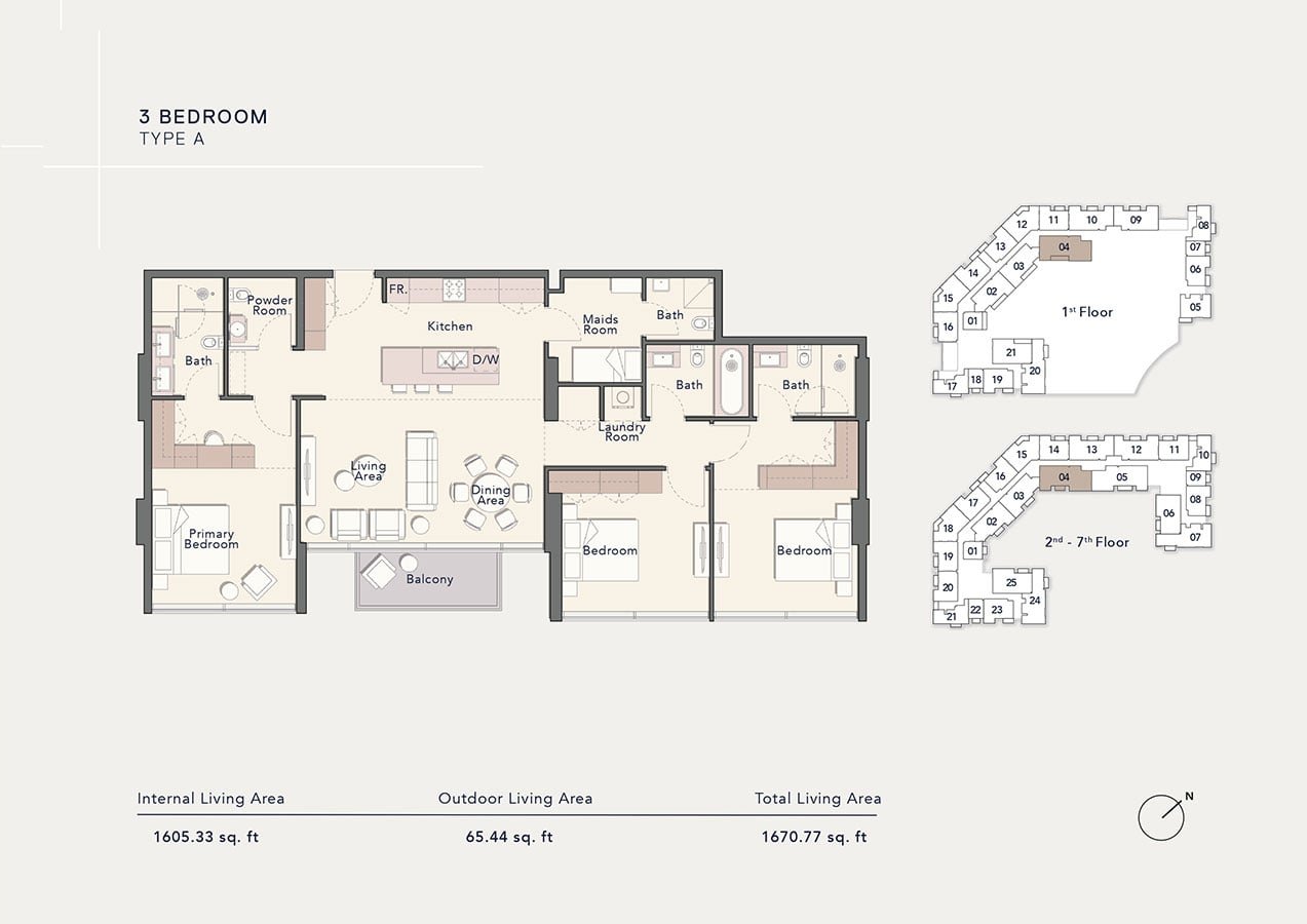 3 Bedrooms + Maid floor plan