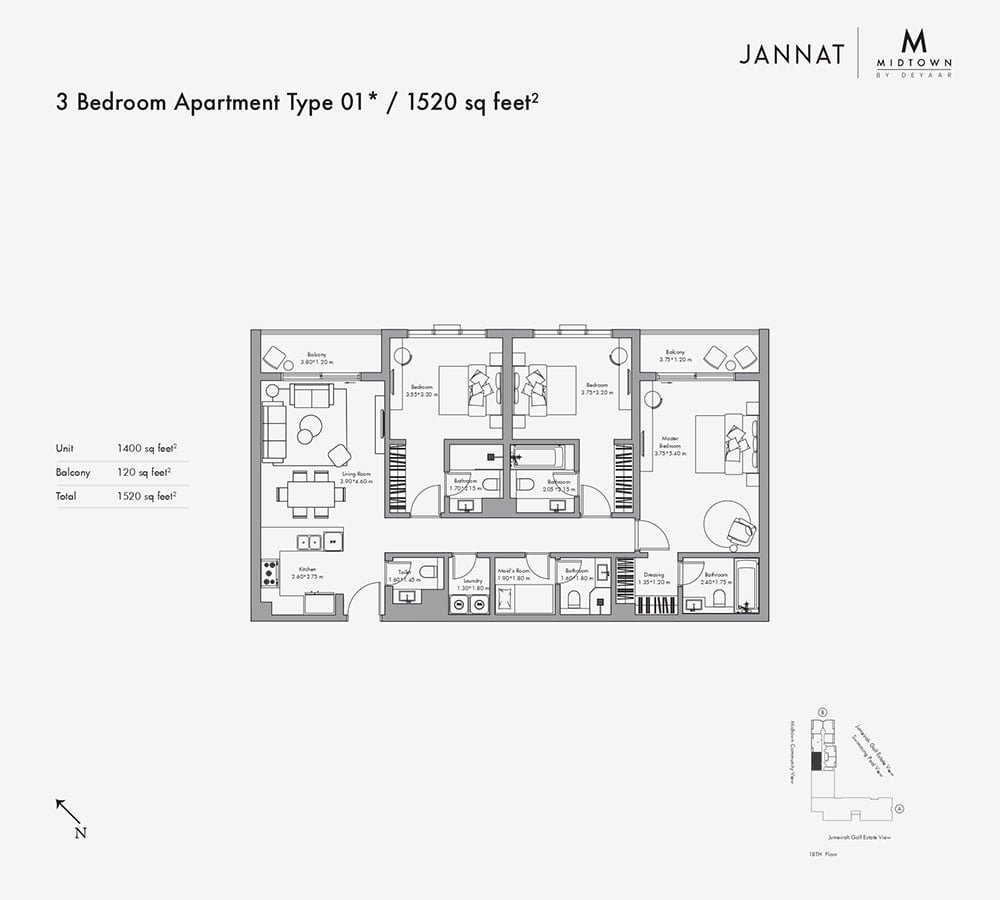 3 Bedrooms + Maid floor plan