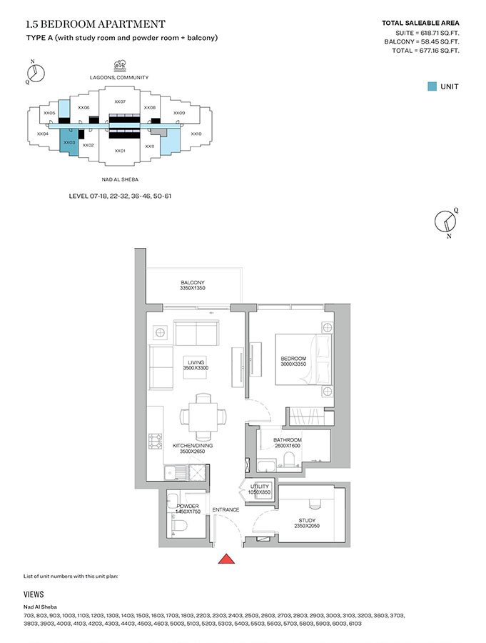 1 Bedroom + Study floor plan