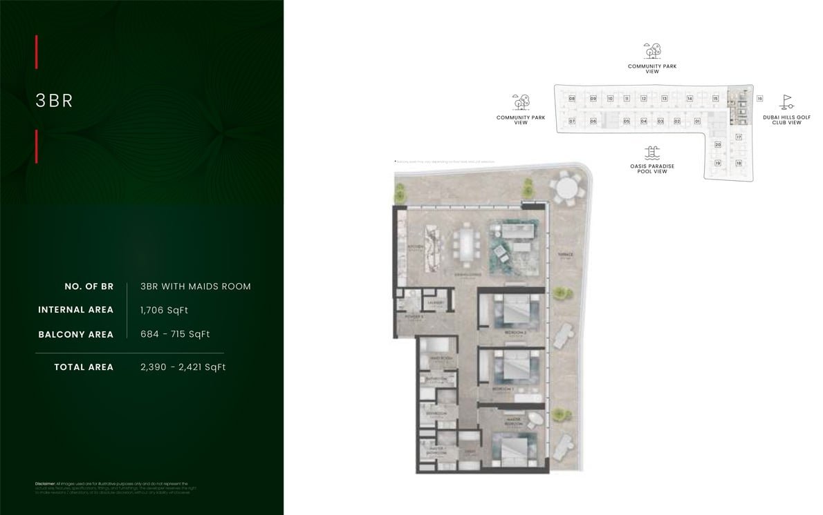 3 Bedrooms + Maid floor plan
