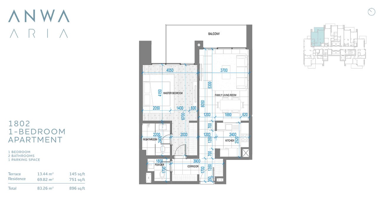 1 Bedroom floor plan