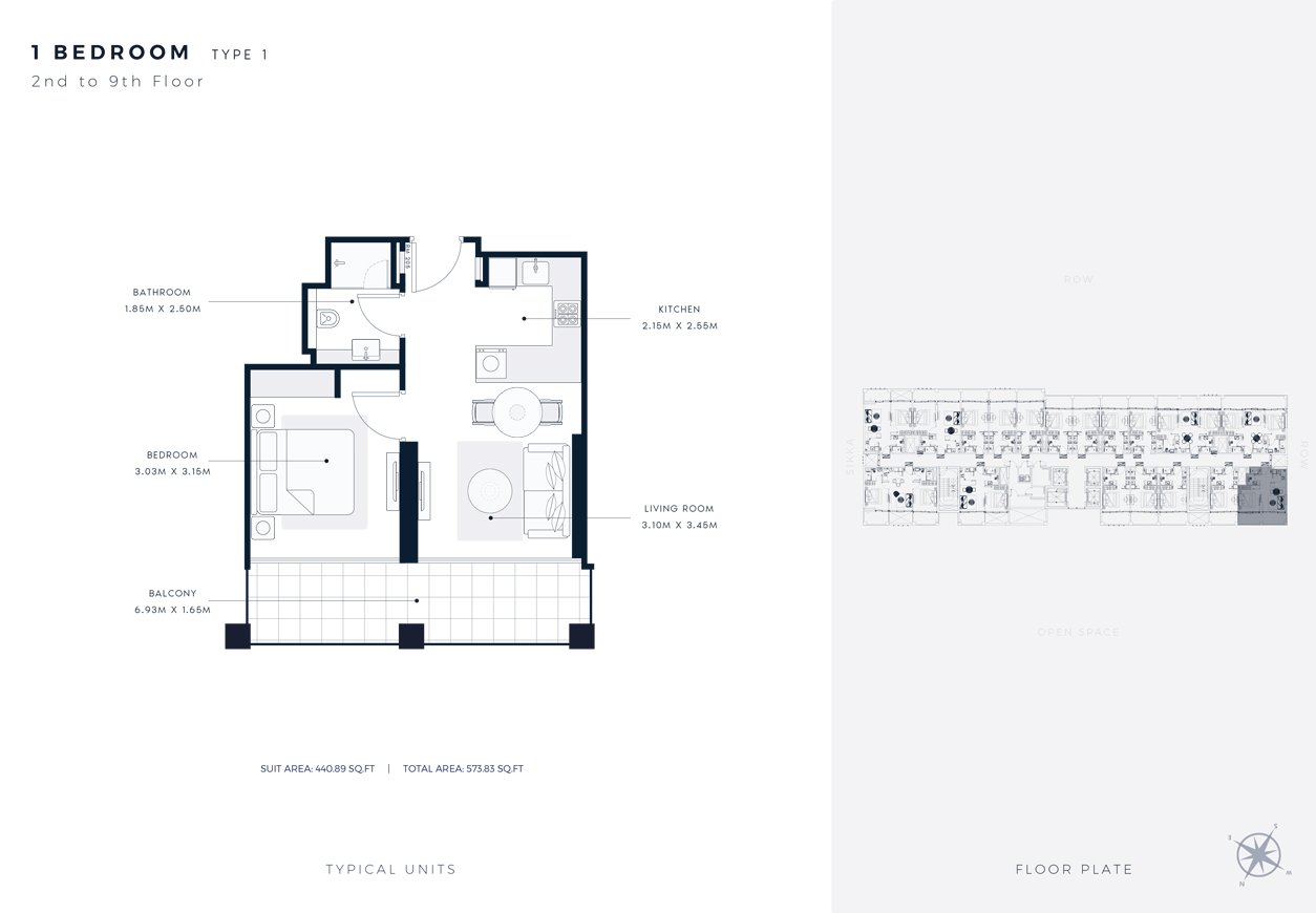 1 Bedroom floor plan