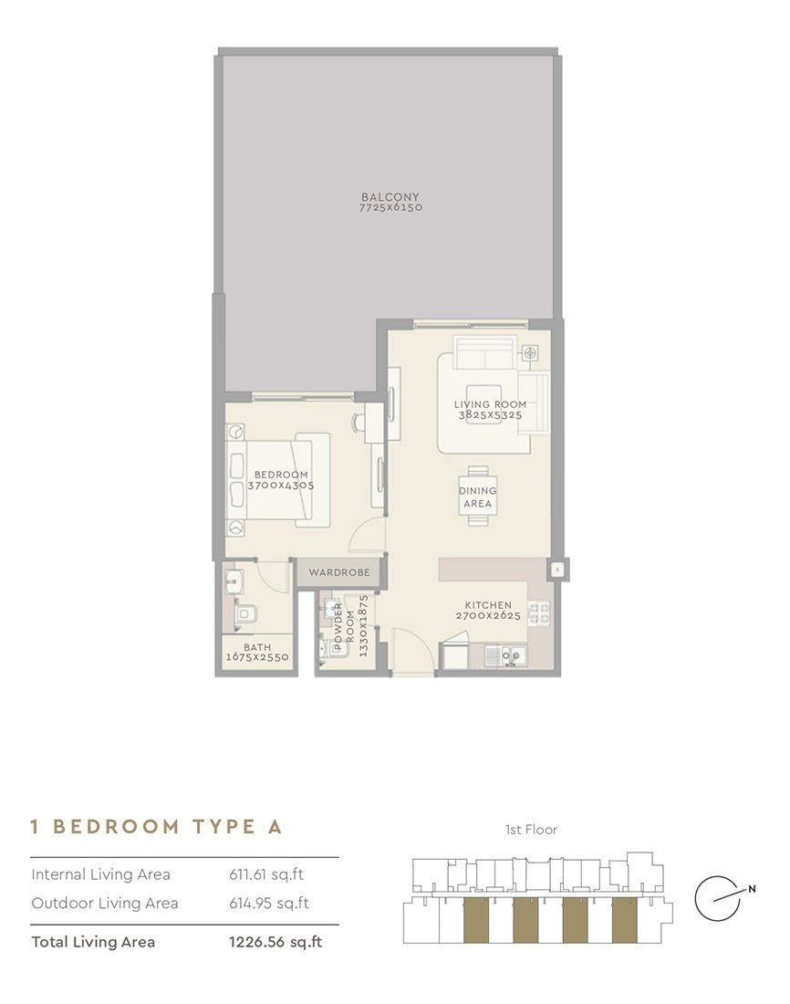 1 Bedroom floor plan