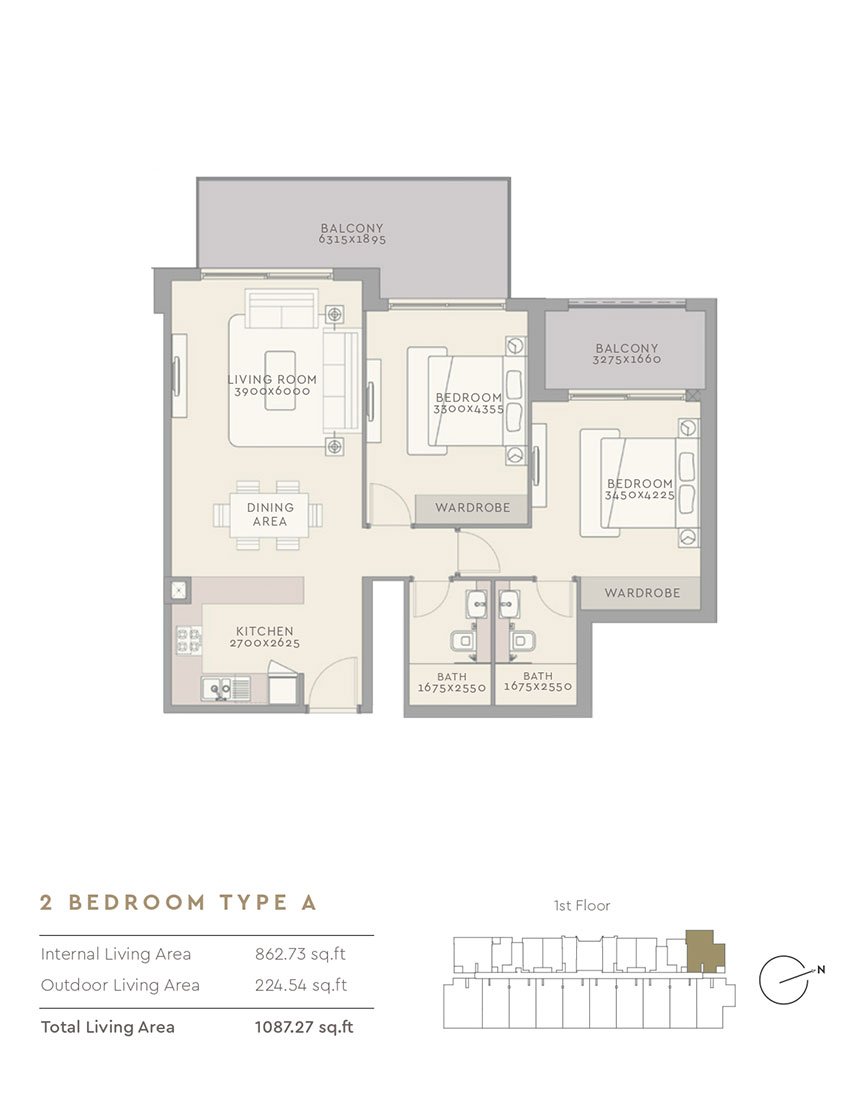 2 Bedrooms floor plan