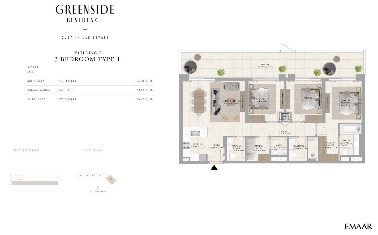 3 Bedrooms + Maid floor plan