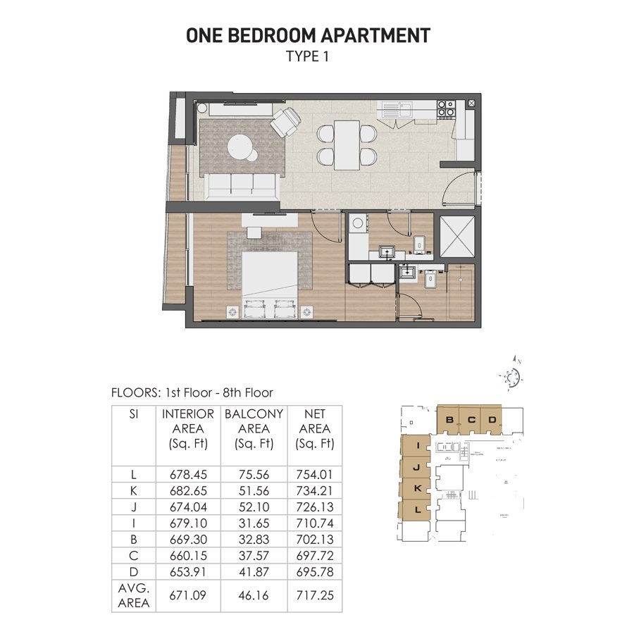 1 Bedroom floor plan