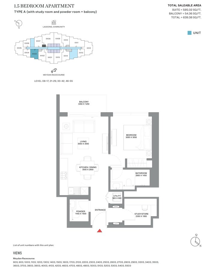 1 Bedroom + Study floor plan
