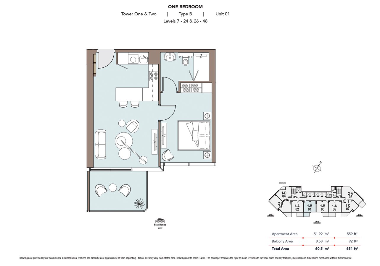 1 Bedroom floor plan