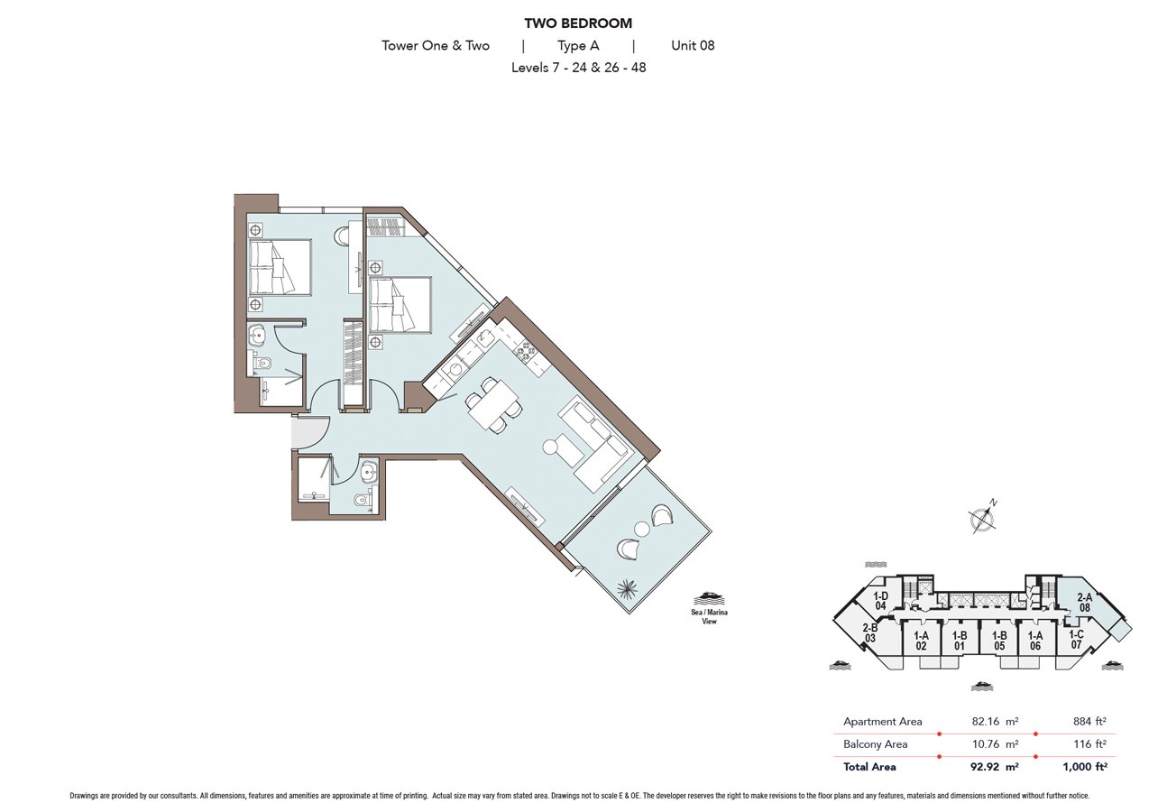 2 Bedrooms floor plan