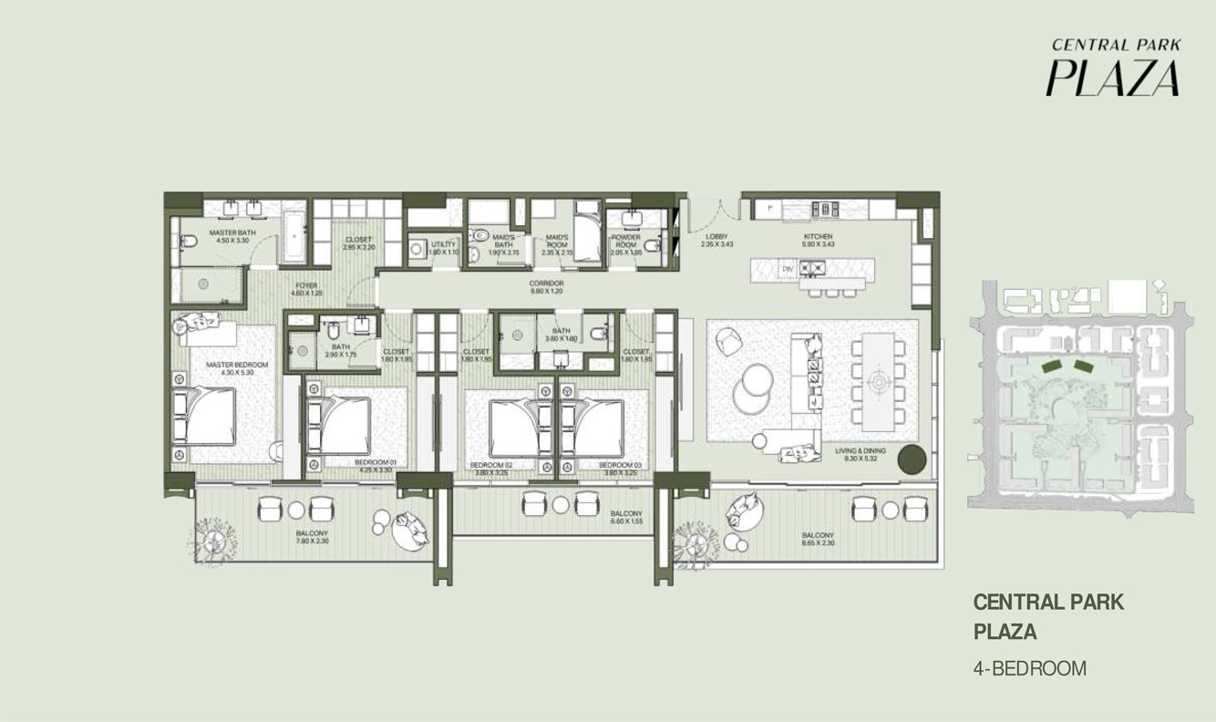 4 Bedrooms + Maid floor plan