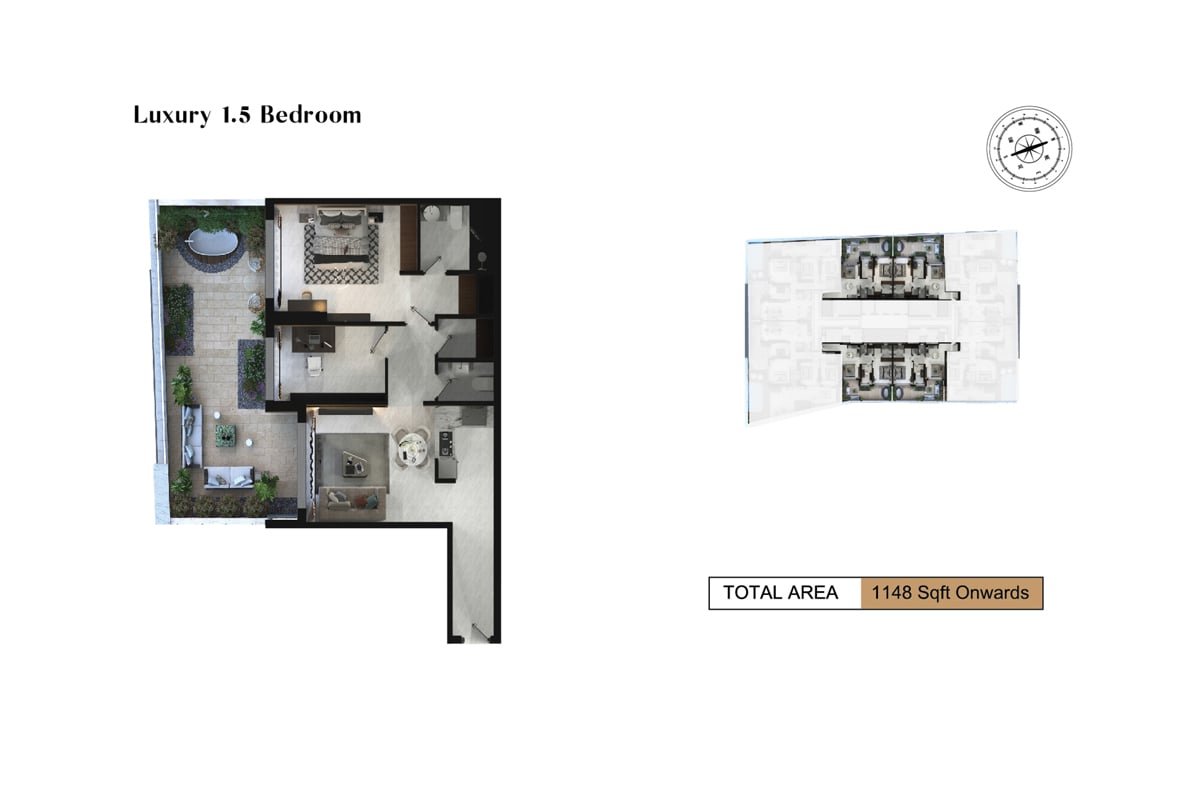 1 Bedroom + Study floor plan