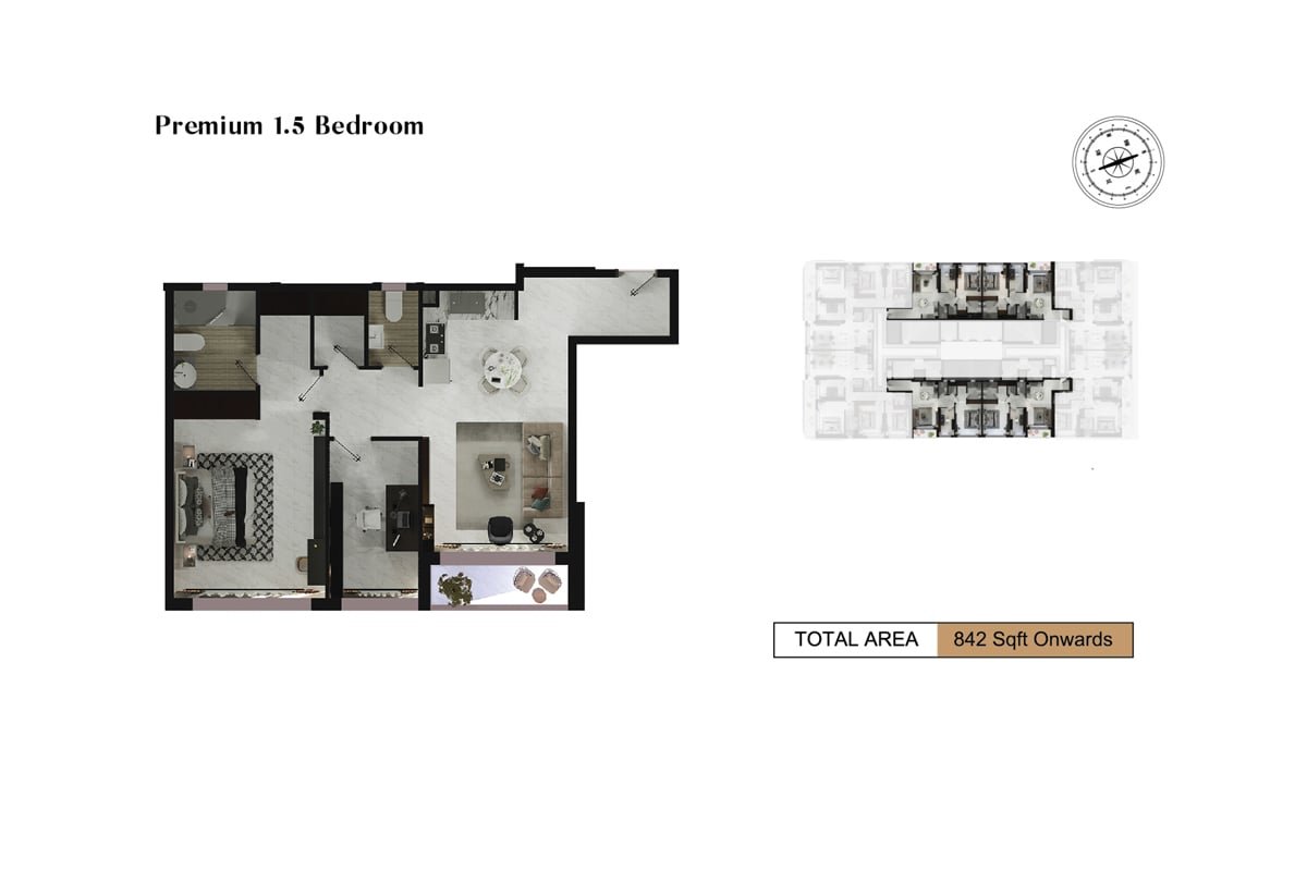 1 Bedroom + Study floor plan