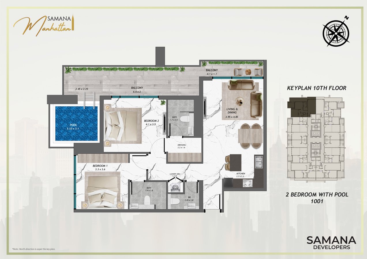 2 Bedrooms floor plan