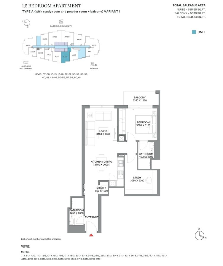 1 Bedroom + Study floor plan