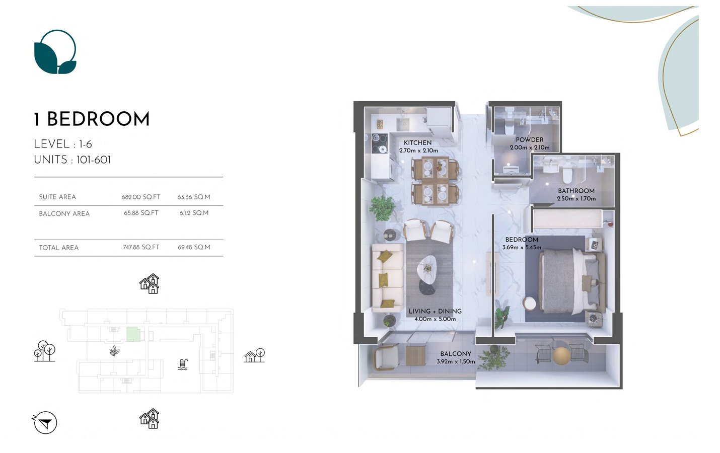 1 Bedroom floor plan