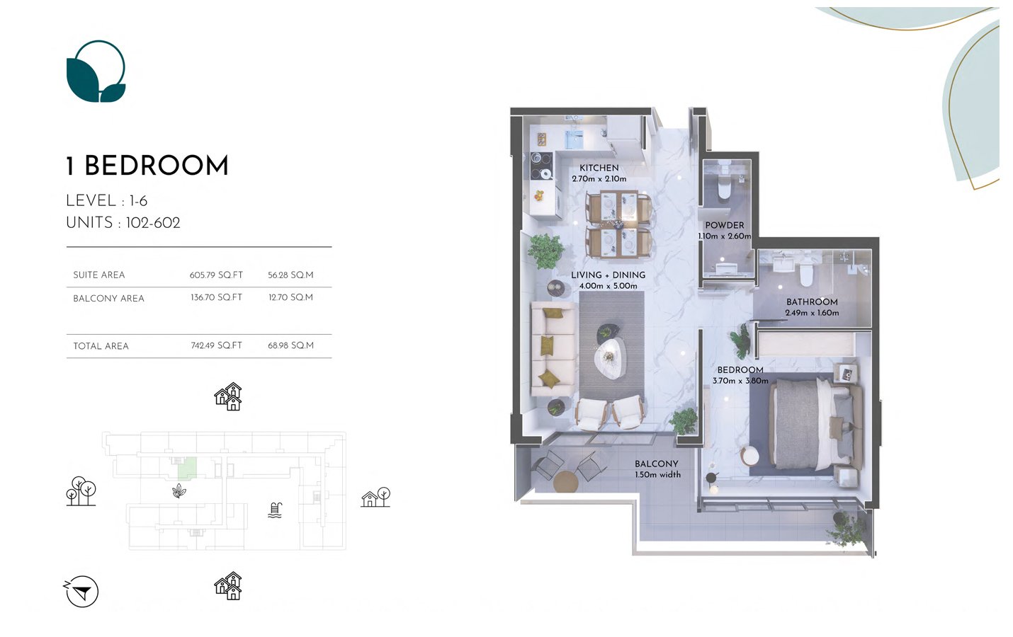 1 Bedroom floor plan
