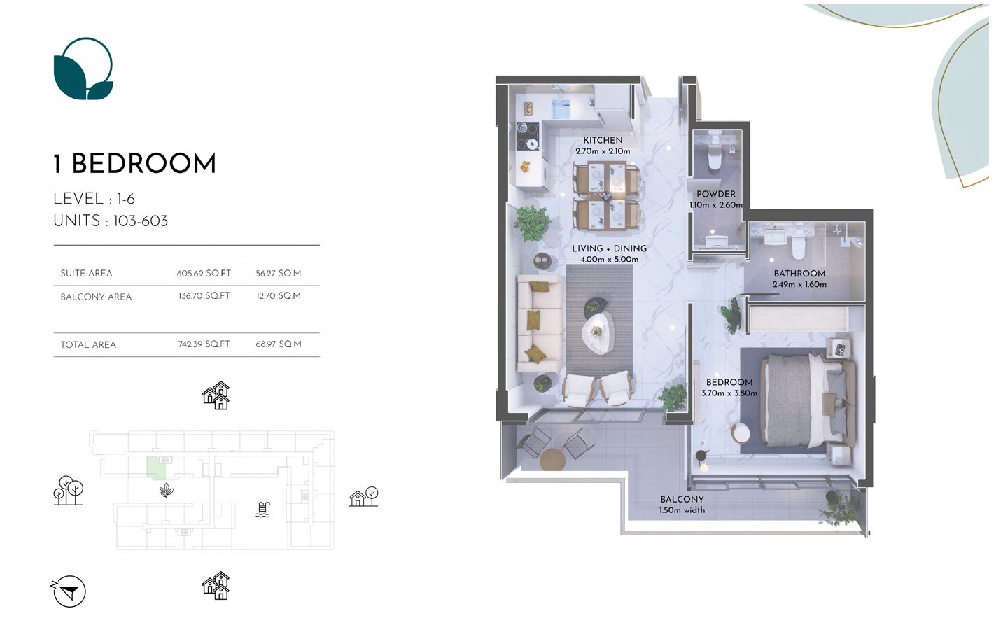 1 Bedroom floor plan
