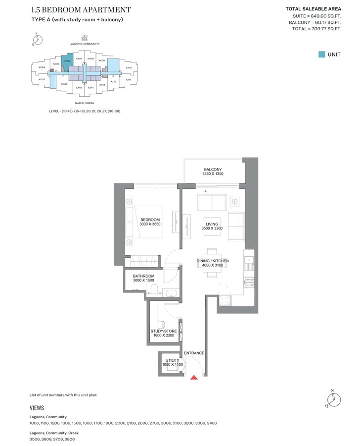 1 Bedroom + Study floor plan