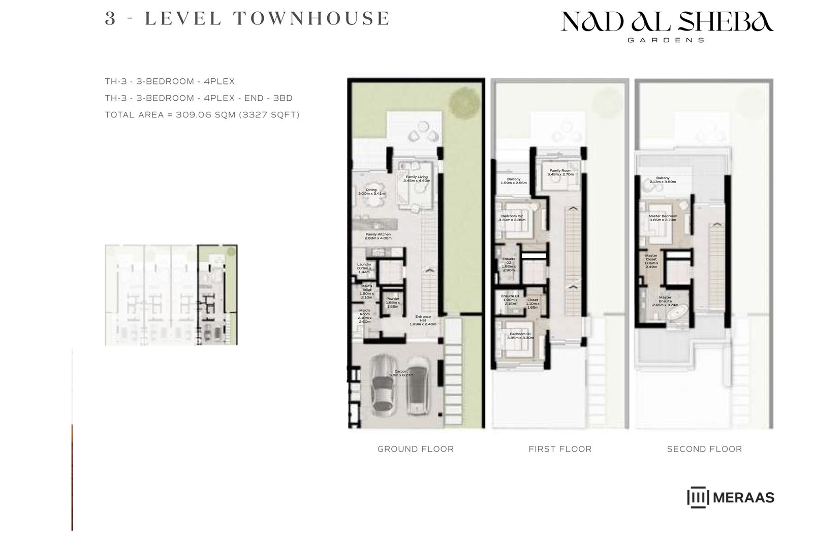 3 Bedrooms + Maid floor plan