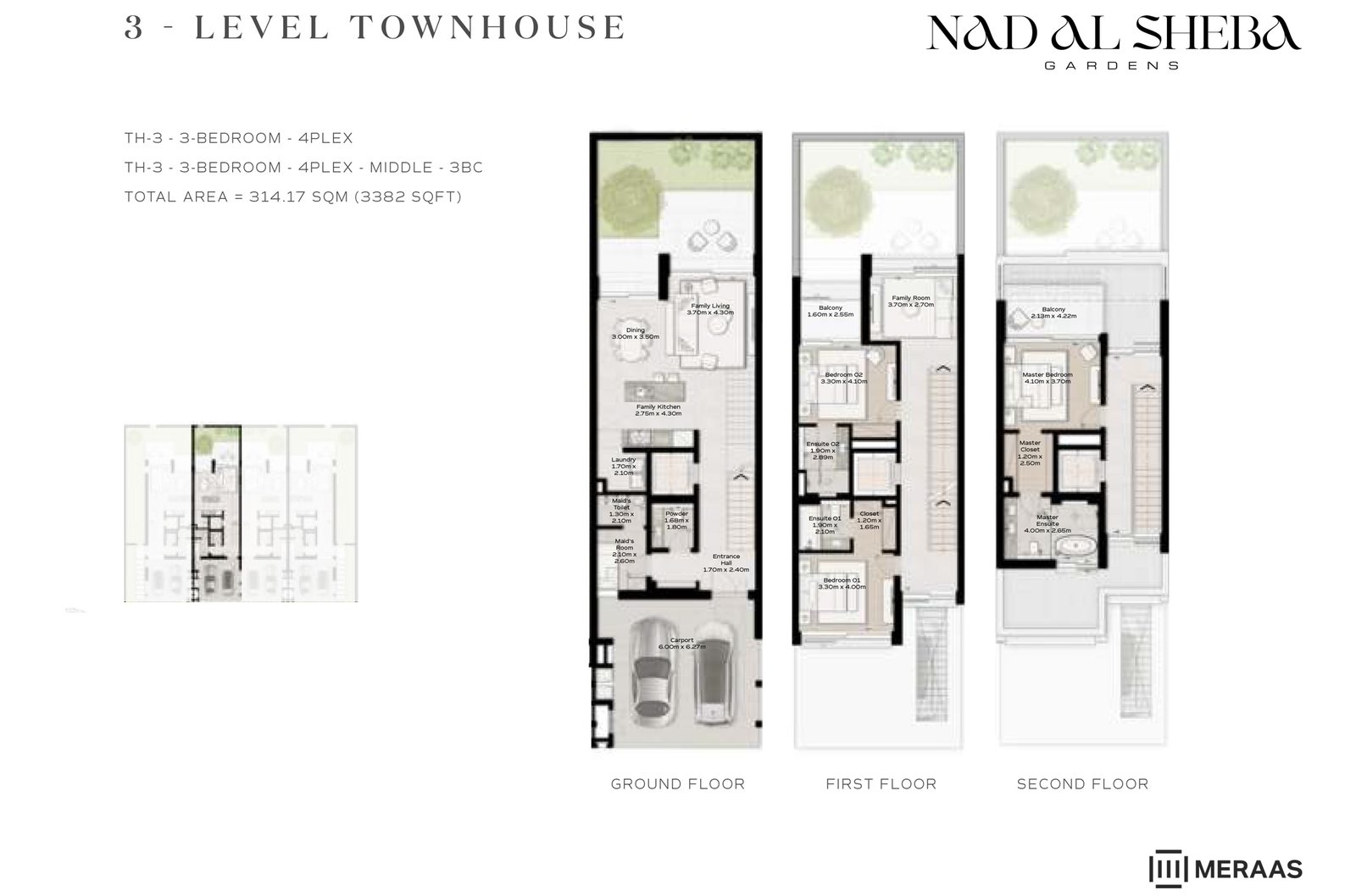 3 Bedrooms + Maid floor plan