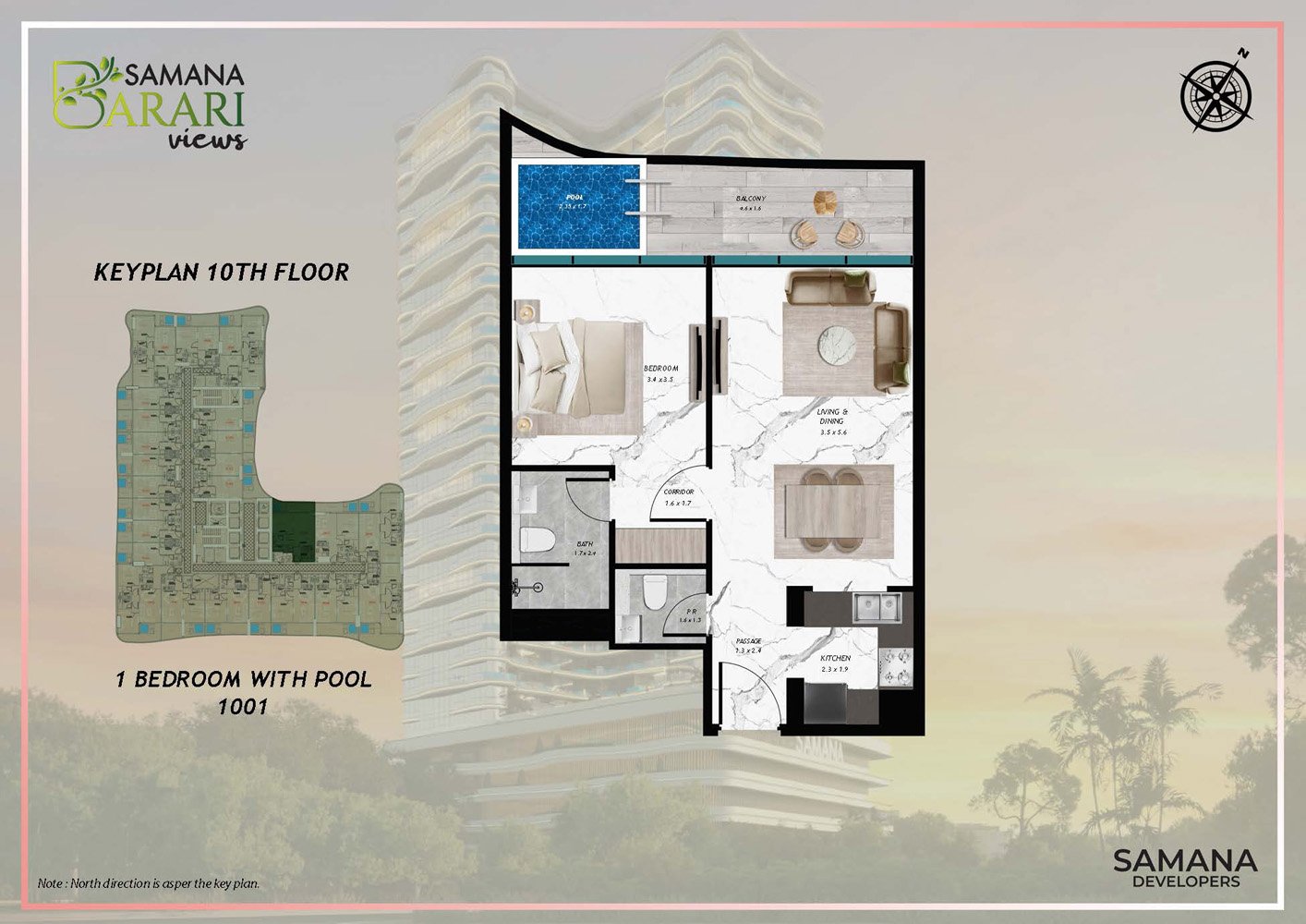 1 Bedroom + Pool floor plan