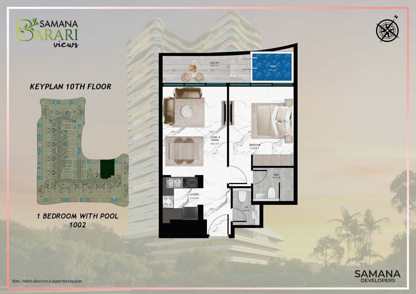 1 Bedroom + Pool floor plan