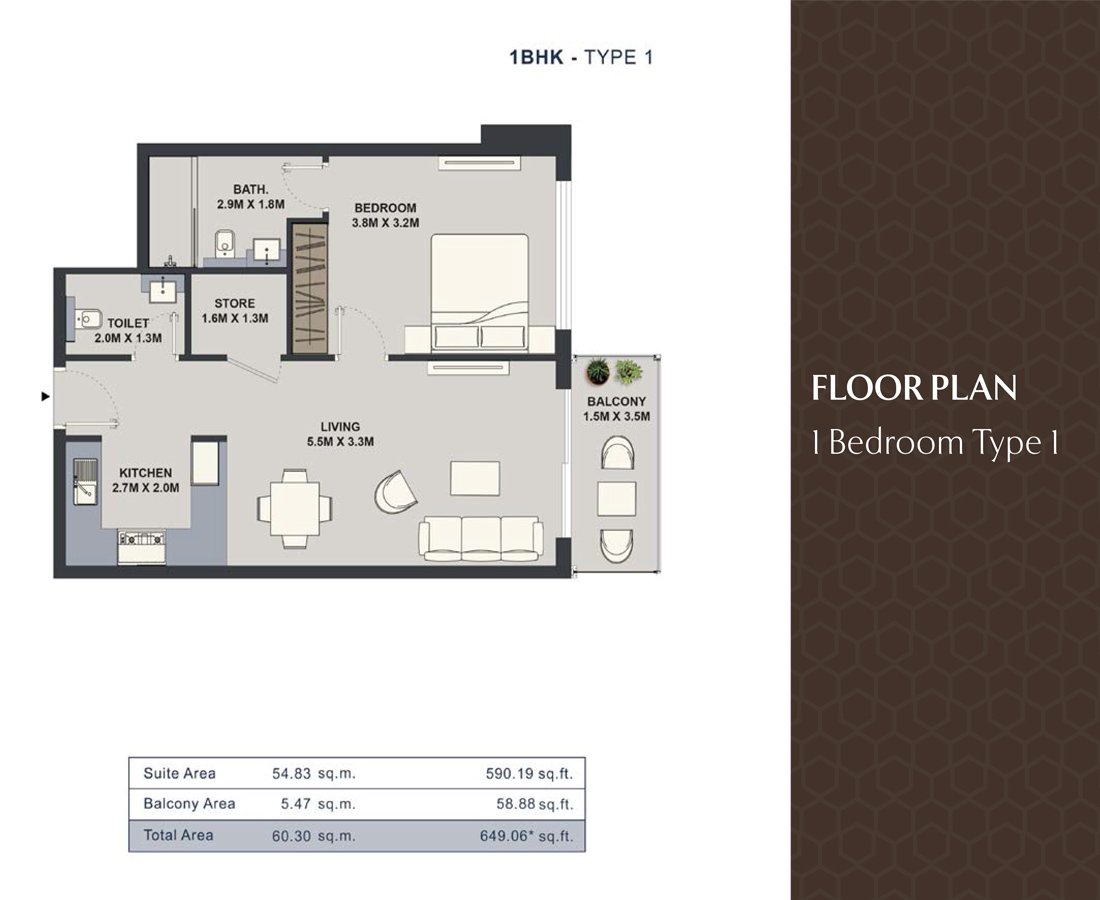1 Bedroom floor plan