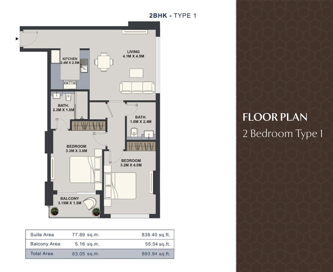 2 Bedroom floor plan