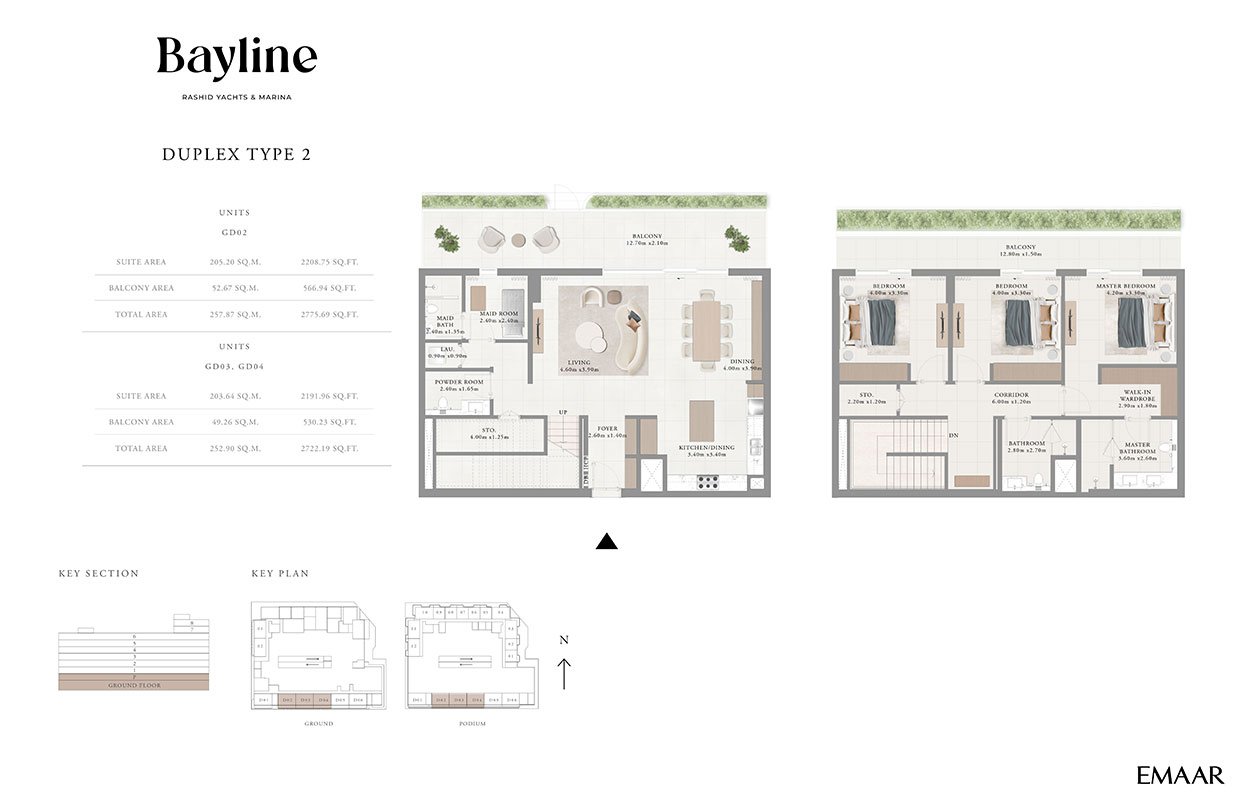 3 Bedrooms + Maid floor plan