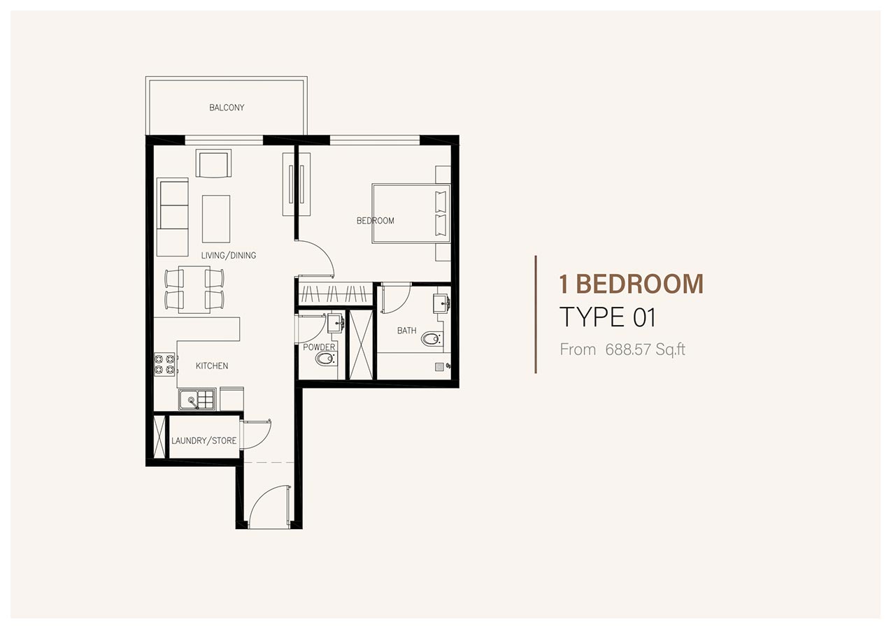 1 Bedroom floor plan