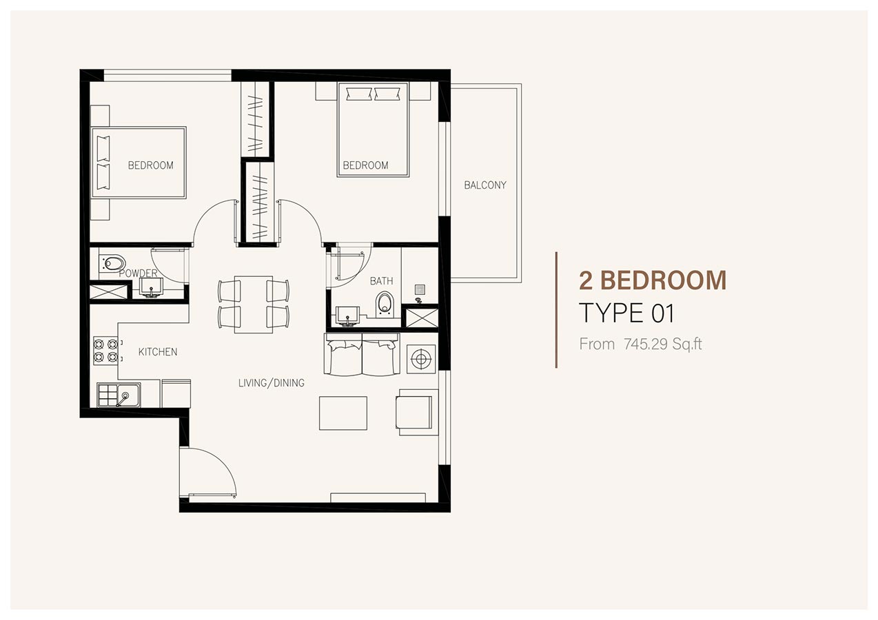 2 Bedrooms floor plan
